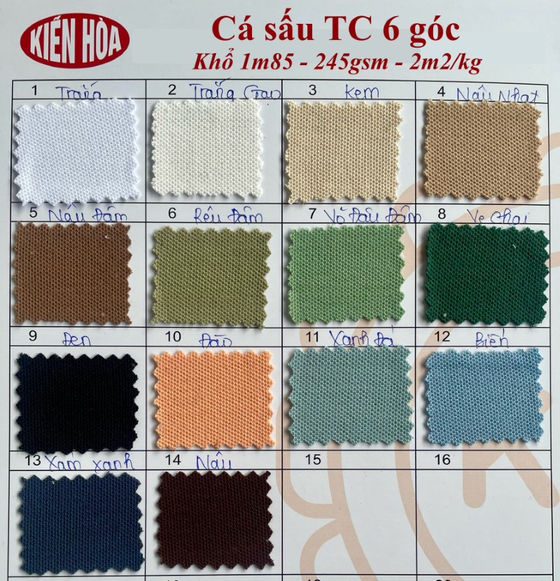 Bảng màu của Vải Cá Sấu 6 Góc TC 35/65