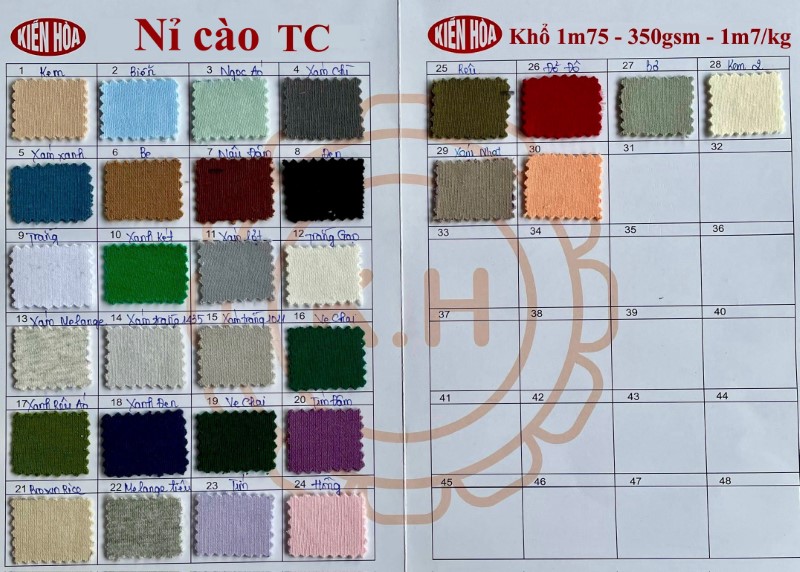 Bảng màu nỉ cào bông TC tại Vải Thun Sài Gòn