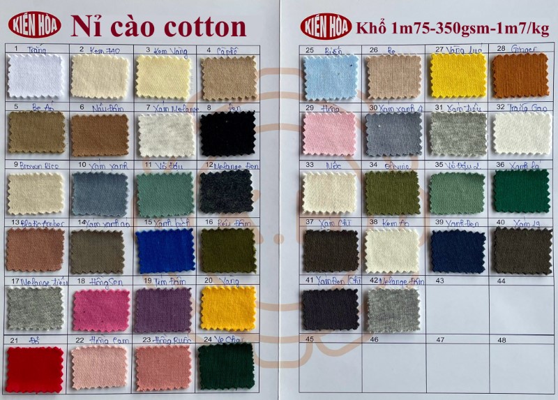 Bảng màu nỉ cào cotton