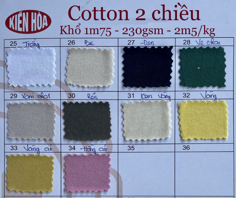 Bảng màu vải thun cotton 2 chiều