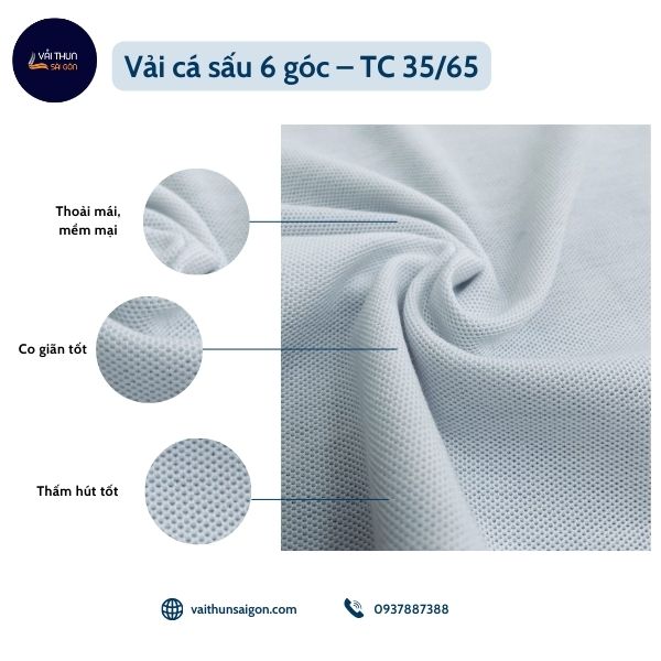 Vải cá sấu 6 góc – TC 35_65